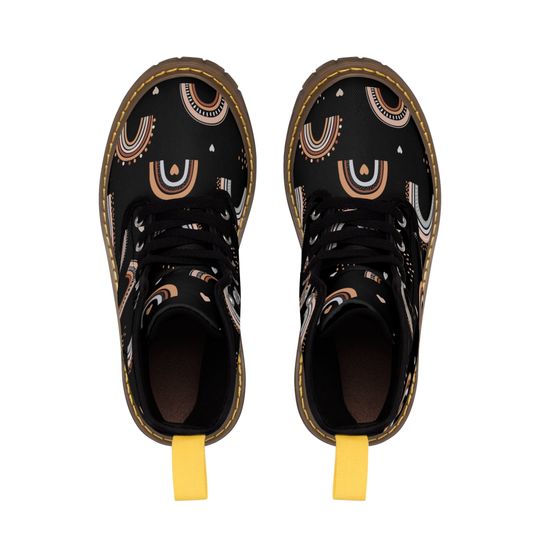 Pastel Rainbow Women's Canvas Boots, Trendy Rubber Sole, Unique Print Design