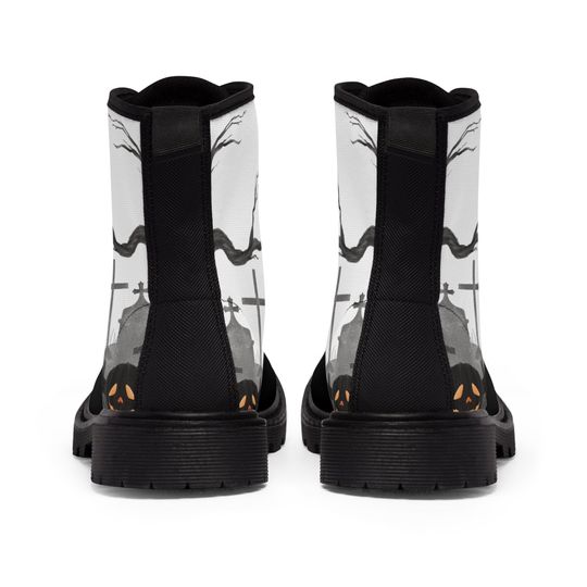 Women's Halloween Canvas Boots - Graveyard Design, Trendy & Comfortable, Perfect Fall Fashion
