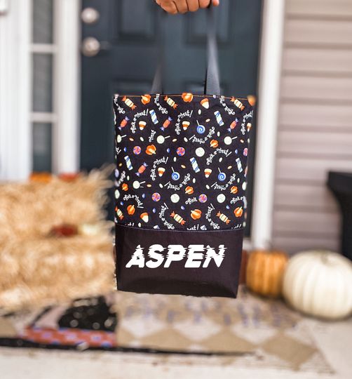 Trick or Treat Bag, Personalised Halloween Tote Bag for Kids and Adults, Fun Glow in the Dark Fabric