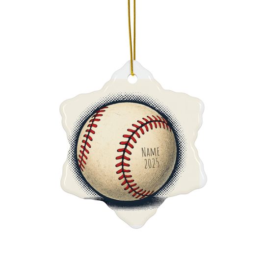 Vintage Baseball Ceramic Ornament | Round Holiday Keepsake (personalize)