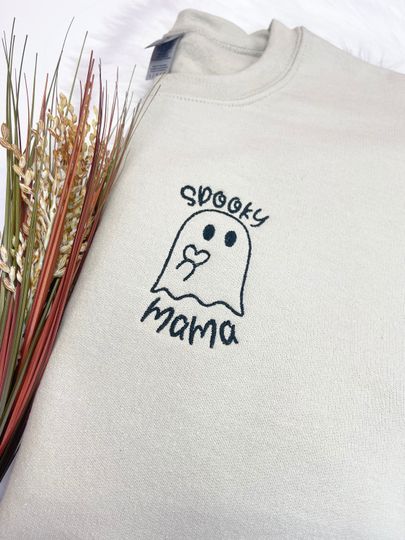 Halloween Sweatshirt Embroidered, Spooky Mama Sweatshirt