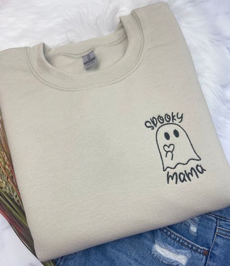 Halloween Sweatshirt Embroidered, Spooky Mama Sweatshirt