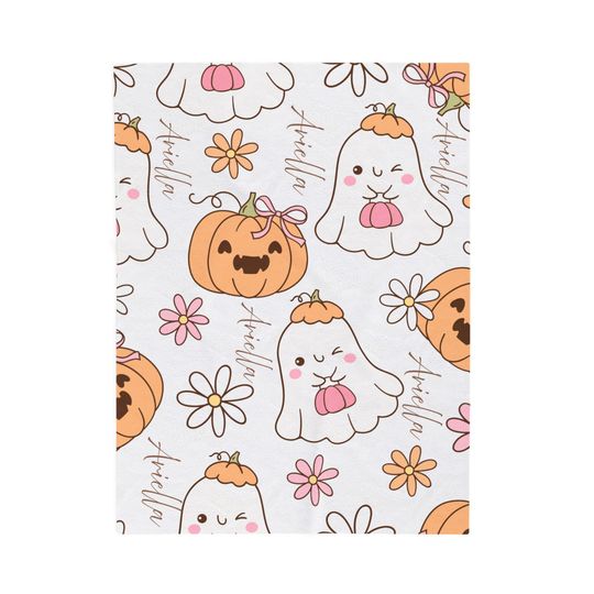 Halloween Ghost & Pumpkin Plush Blanket - Autumn Decor