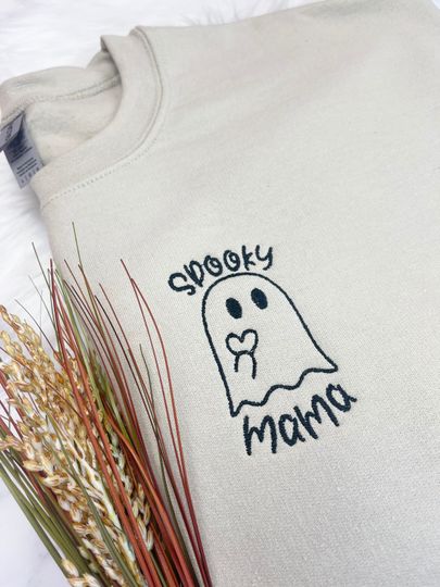 Halloween Sweatshirt Embroidered, Spooky Mama Sweatshirt