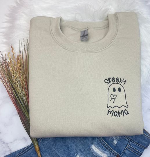 Halloween Sweatshirt Embroidered, Spooky Mama Sweatshirt