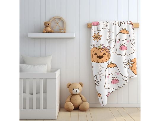 Halloween Ghost & Pumpkin Plush Blanket - Autumn Decor