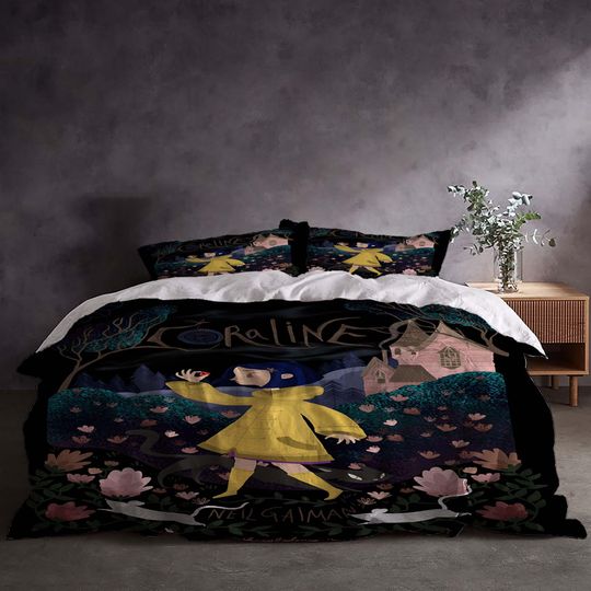 Halloween Coraline Bedding Set with Duvet Cover and Quilt Cover, Soft Breathable, Wrinkle Resistant, Hidden Zipper and Corner Ties