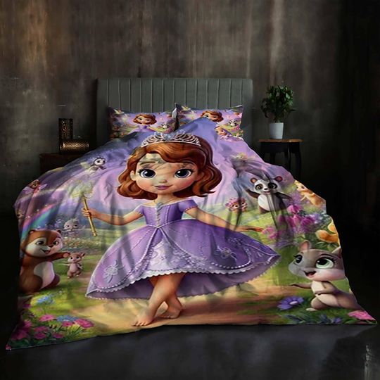 Gift Christmas Quilt Cover Set Princesa Sofia 3-Piece Queen Bedding Includes Duvet Cover