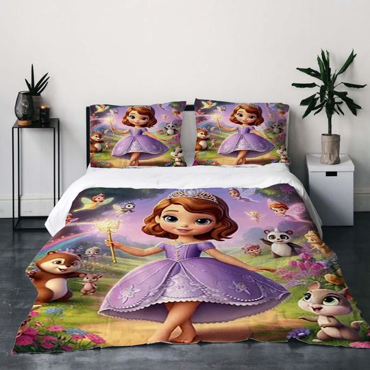 Gift Christmas Quilt Cover Set Princesa Sofia 3-Piece Queen Bedding Includes Duvet Cover