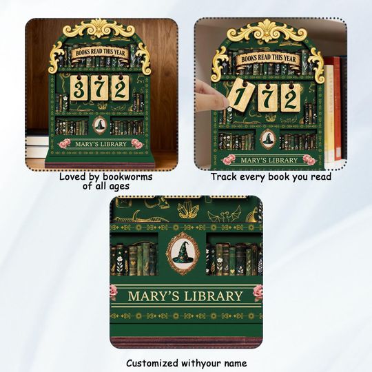 Personalized Books Read This Year Counter  Custom Library Reading Tracker, Book Lovers Gift, Vintage Bookshelf Decor