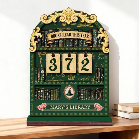 Personalized Books Read This Year Counter  Custom Library Reading Tracker, Book Lovers Gift, Vintage Bookshelf Decor
