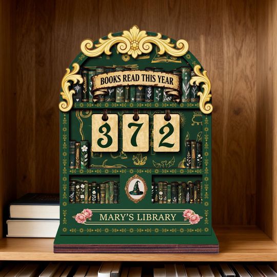 Personalized Books Read This Year Counter  Custom Library Reading Tracker, Book Lovers Gift, Vintage Bookshelf Decor
