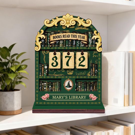 Personalized Books Read This Year Counter  Custom Library Reading Tracker, Book Lovers Gift, Vintage Bookshelf Decor