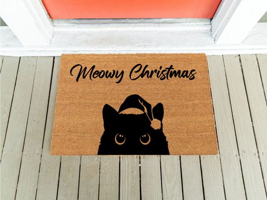 Meowy Christmas Doormat: Funny Cat Welcome Mat