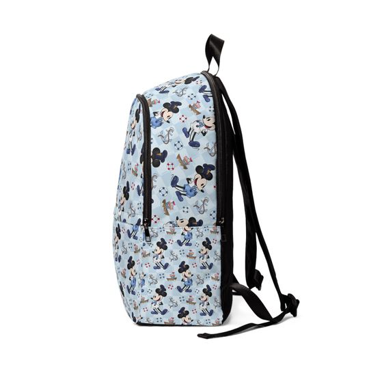 Vintage Cartoon Mouse Backpack with Disney Cruise Character Print - Light Blue