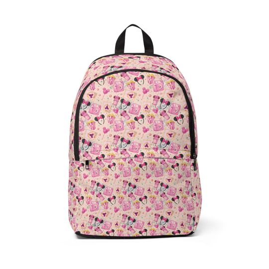 Disney Park Rides Pattern Backpack with Pink Parkhopping Design