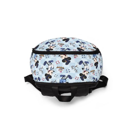 Vintage Cartoon Mouse Backpack with Disney Cruise Character Print - Light Blue