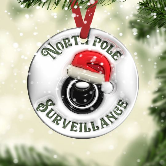 3D Christmas Ornament Sublimation Design, 3D Inflated Santa Cam Christmas Round Ornament