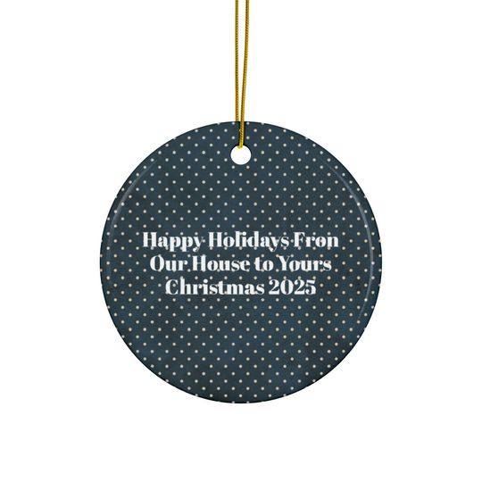 Personalized Ceramic Christmas Ornament, Snowy Village Keepsake
