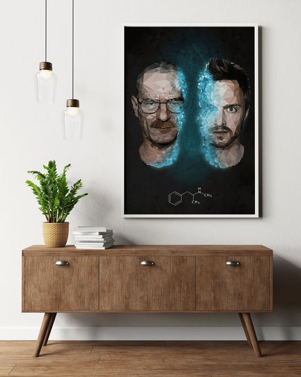 Breaking bad art poster for fans, walter white and jesse pinkman artwork