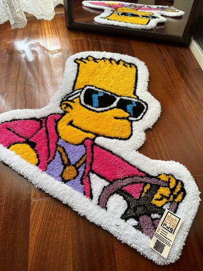 Bart Simpson Rug, Simpsons Tufted Rug, Cartoon Character Rug, Handmade Bedroom Decor, Gift