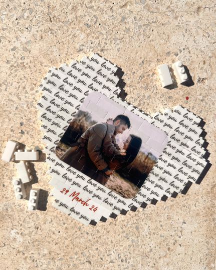 Custom Photo Puzzle Blocks For Couples: Heart-Shaped Couple Gift  | Anniversary Gift | Personalized Christmas Gift For Couples