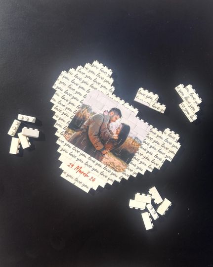 Custom Photo Puzzle Blocks For Couples: Heart-Shaped Couple Gift  | Anniversary Gift | Personalized Christmas Gift For Couples