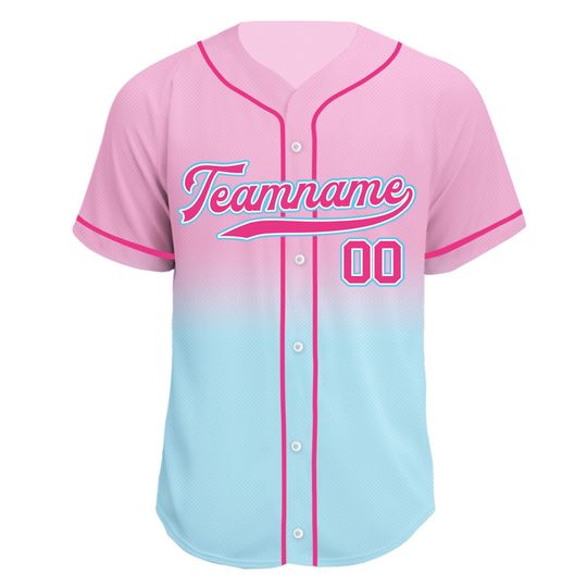 Printed Gradient Custom Baseball Jersey with Teamname Name Number, Jerseys Shirt for Men Women Youth Gifts for Baseball Fans Light Pink Blue