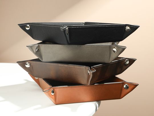 Personalized Leather Valet Tray, Small leather trinket trays, Foldable Leather Valet Tray
