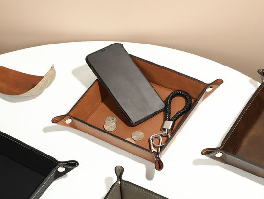Personalized Leather Valet Tray, Small leather trinket trays, Foldable Leather Valet Tray