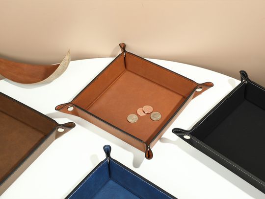 Personalized Leather Valet Tray, Small leather trinket trays, Foldable Leather Valet Tray