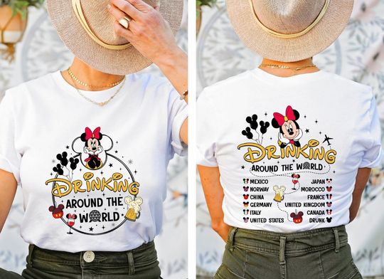 Drinking Around The World Front and Back Shirt, Disney Epcot Drinking Shirt