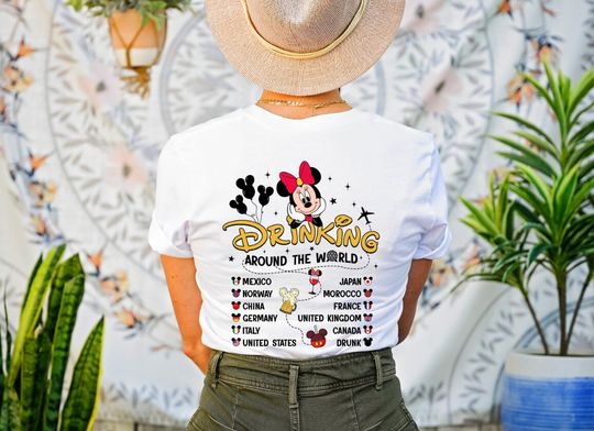 Drinking Around The World Front and Back Shirt, Disney Epcot Drinking Shirt