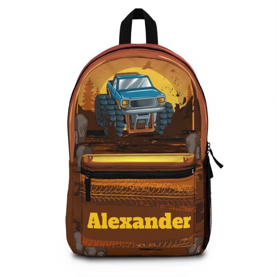 Monster truck backpack, Back pack for kids, Backpack boys personalize, Monogram Large school backpack kid