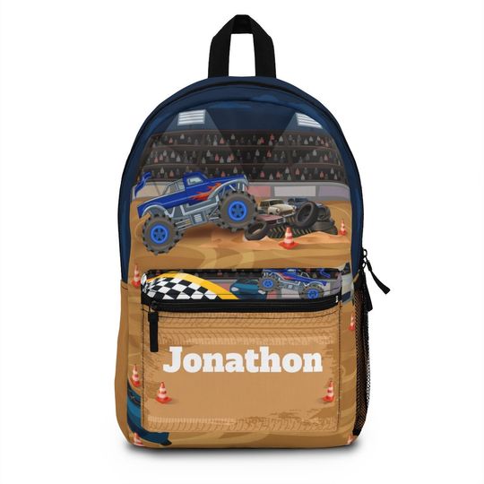 Monster truck backpack, Back pack for kids, Backpack boys personalize, Monogram Large school backpack kid