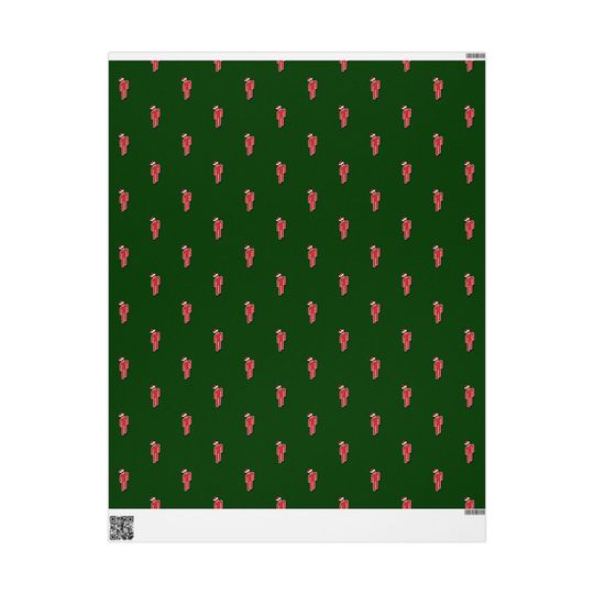 B.E. Inspired Christmas Wrapping Paper: Green Holiday Santa Icon Gift Wrap
