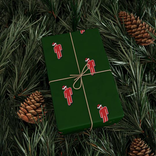 B.E. Inspired Christmas Wrapping Paper: Green Holiday Santa Icon Gift Wrap