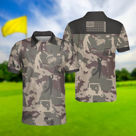 Golf Camouflage  Polo Shirt, Golf Polo Shirt, Military Golfing Polo Shirt