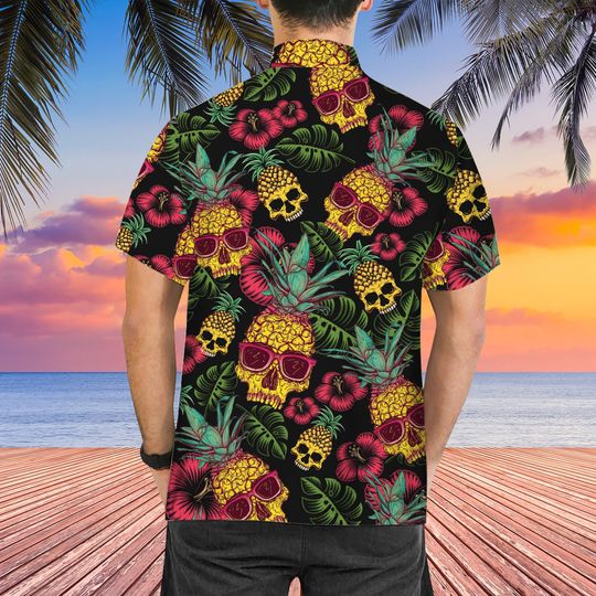 Pineapple Skull Black Hawaiian Shirt,  Summer Skull