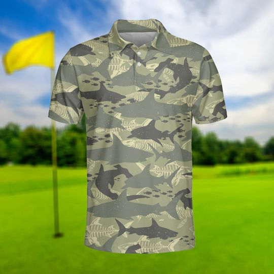 Men Shark Polo Shirt, Golf Military Polo Shirt, Best Shark Shirt For Men