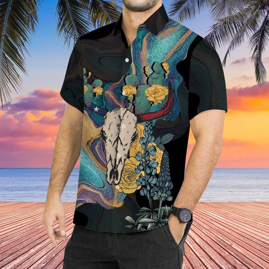 Longhorn Skull Texas Hawaiian Shirt, Texas Lover Shirt, Texas State Shirt