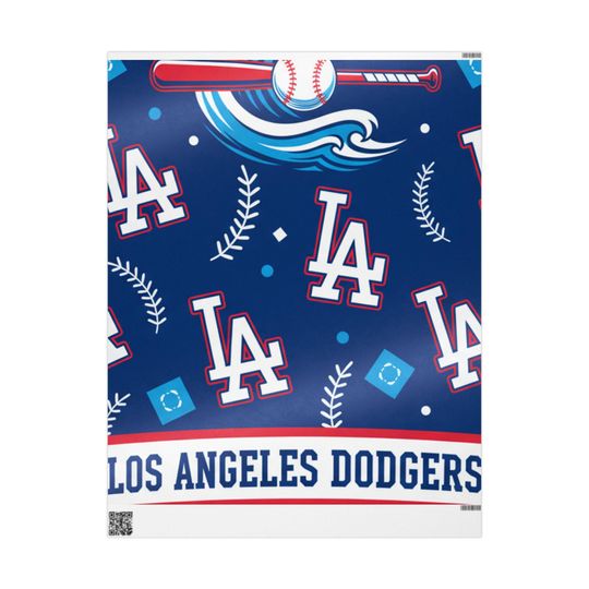 Los Angeles Dodgers Pattern Wrapping Paper | Baseball Team Gift Wrap