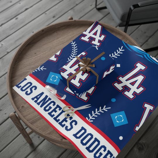 Los Angeles Dodgers Pattern Wrapping Paper | Baseball Team Gift Wrap