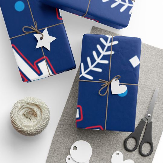 Los Angeles Dodgers Pattern Wrapping Paper | Baseball Team Gift Wrap