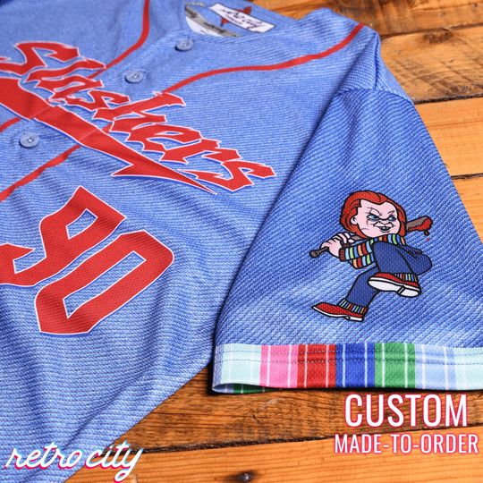 Chucky Childs Play Slasher  Full-Button Halloween Baseball Jersey *CUSTOM*