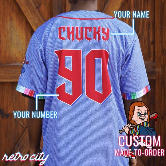 Chucky Childs Play Slasher  Full-Button Halloween Baseball Jersey *CUSTOM*