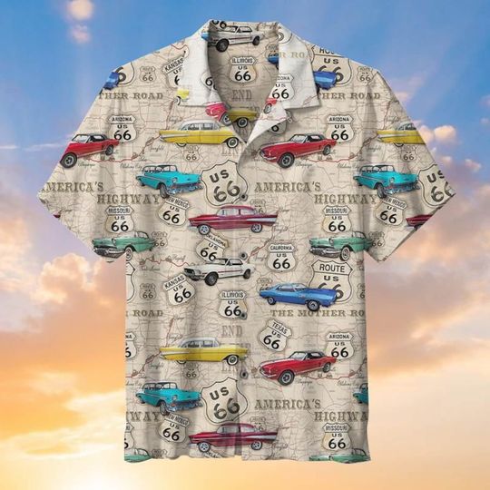 Amazing Vintage Muscle Car On Route Hawaiian Shirt