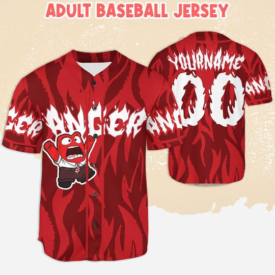 Personalized Inside Out Anger Red Baseball Jersey, Disney Anger Baseball Jersey