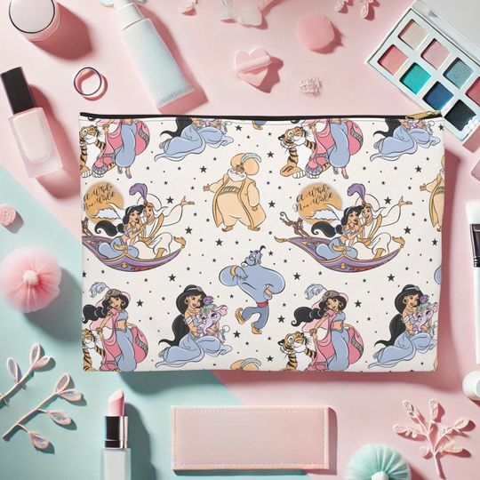 Princess Jasmine Makeup Bag, Personalized Cosmetic Pouch, Custom Makeup Brush