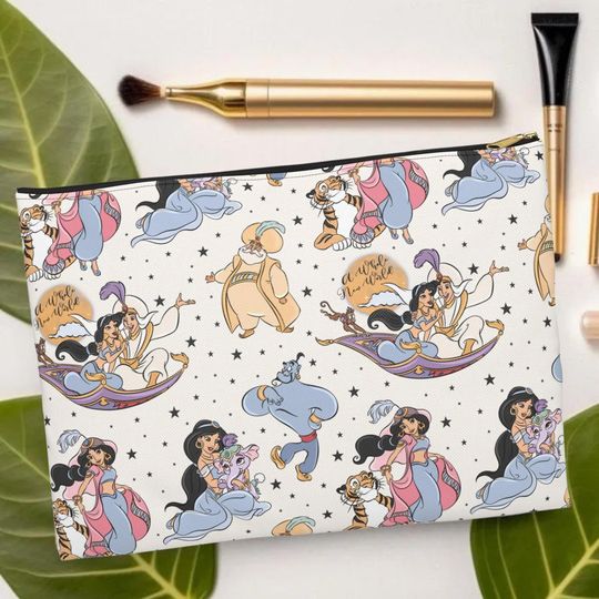 Princess Jasmine Makeup Bag, Personalized Cosmetic Pouch, Custom Makeup Brush